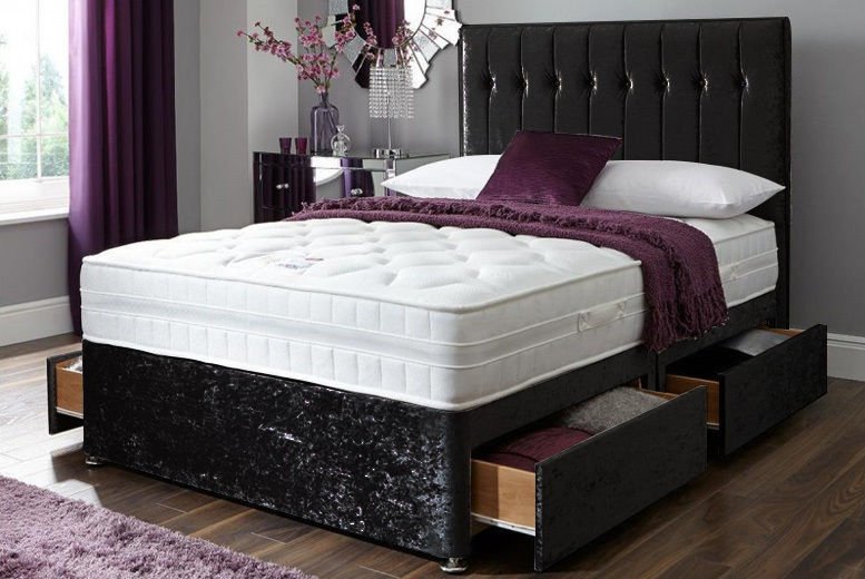 Black Plush Velvet Divan Bed