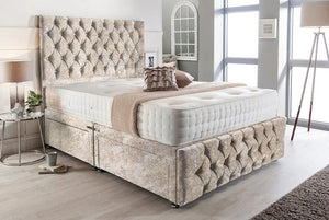 Cream Crushed Velvet Divan Bed