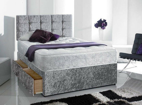 Silver Crushed Velvet Divan Bed